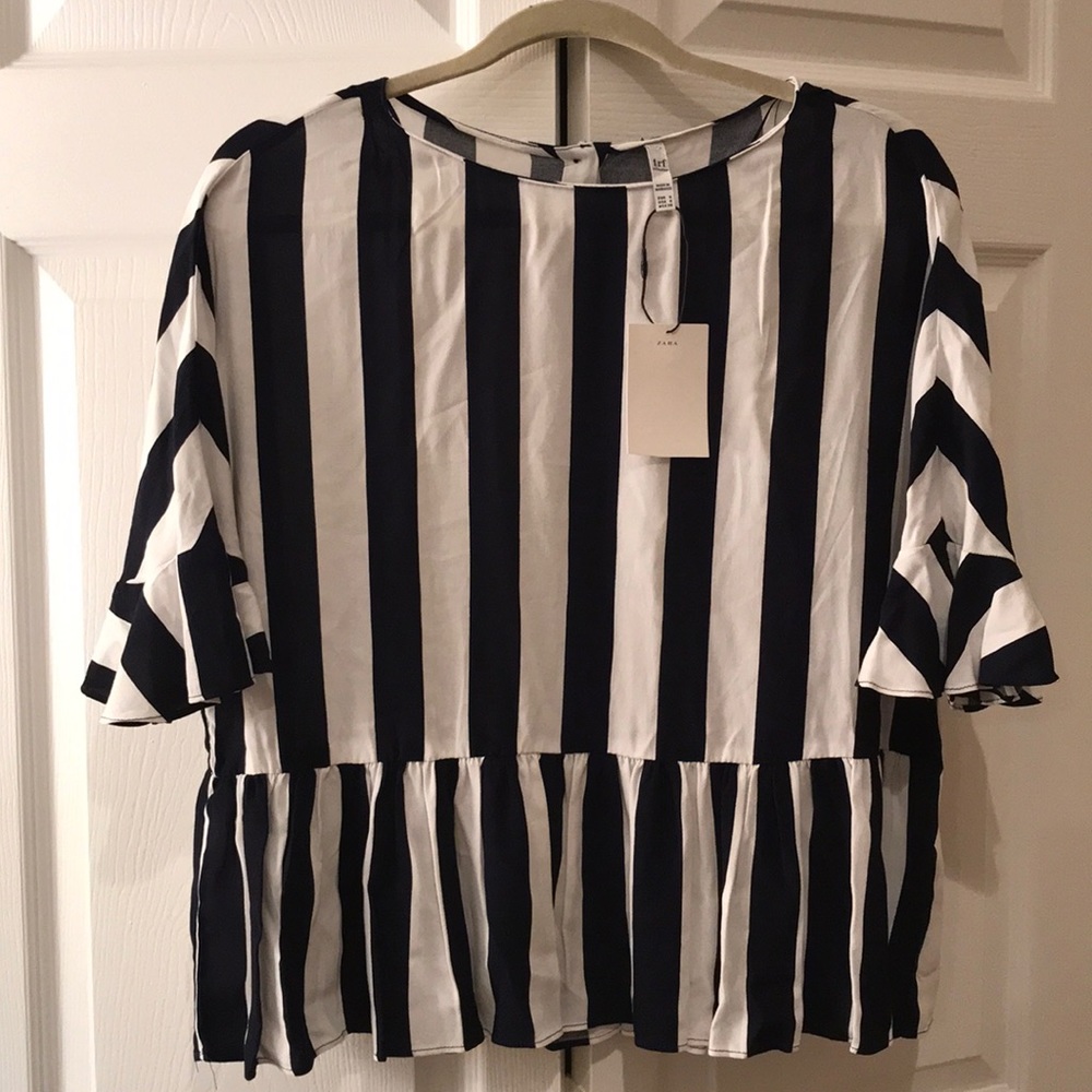 Zara TRF Collection Navy and White Striped Top NWT